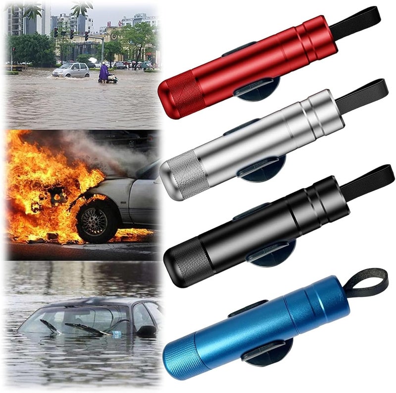 Yeria 4 Packs SafeHammer Window Breaker Seatbelt Cutter, 2025 Upgraded Safe Hammer Glass Breaker Under Water, Car Emergency 2-in-1 Escape Tool with Base (Red & Balck & Silver & Blue) - Image 1